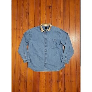 Vans Mens Shirt Mens L Blue 100% Cotton Long Sleeve Button Up Loose Fit Denim
